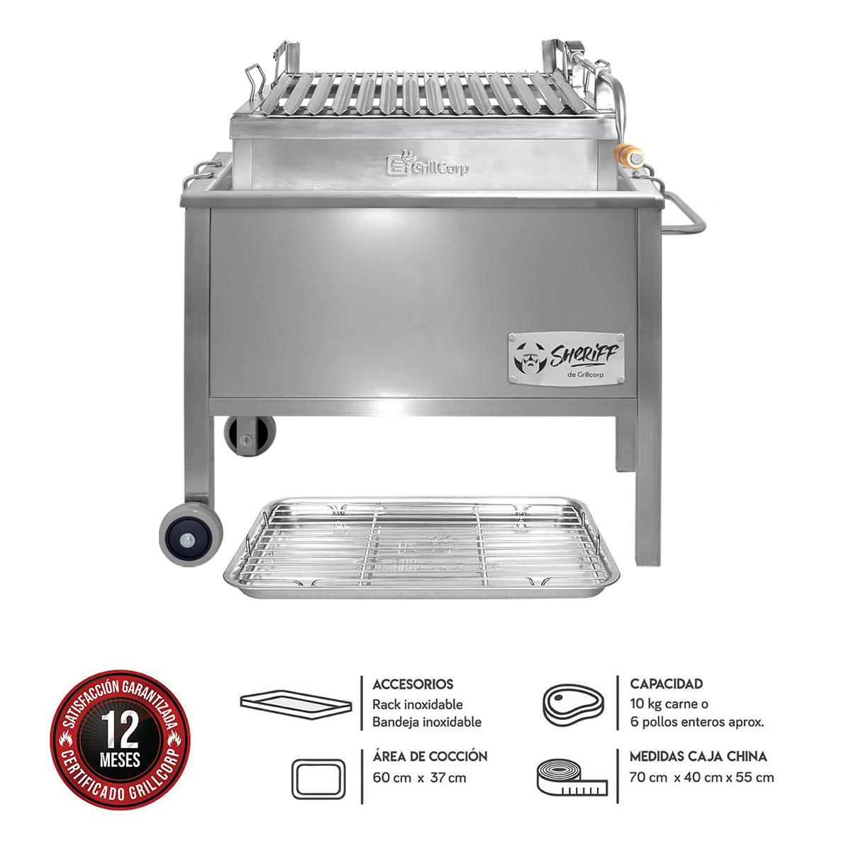 Caja China Mediana Inoxidable con Parrilla de Levante Inoxidable y accesorios.
