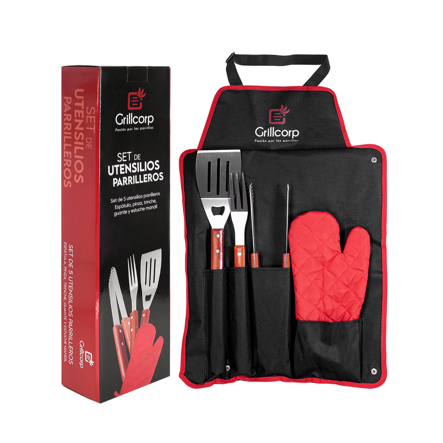 Set profesional de utensilios parrilleros de 5 piezas