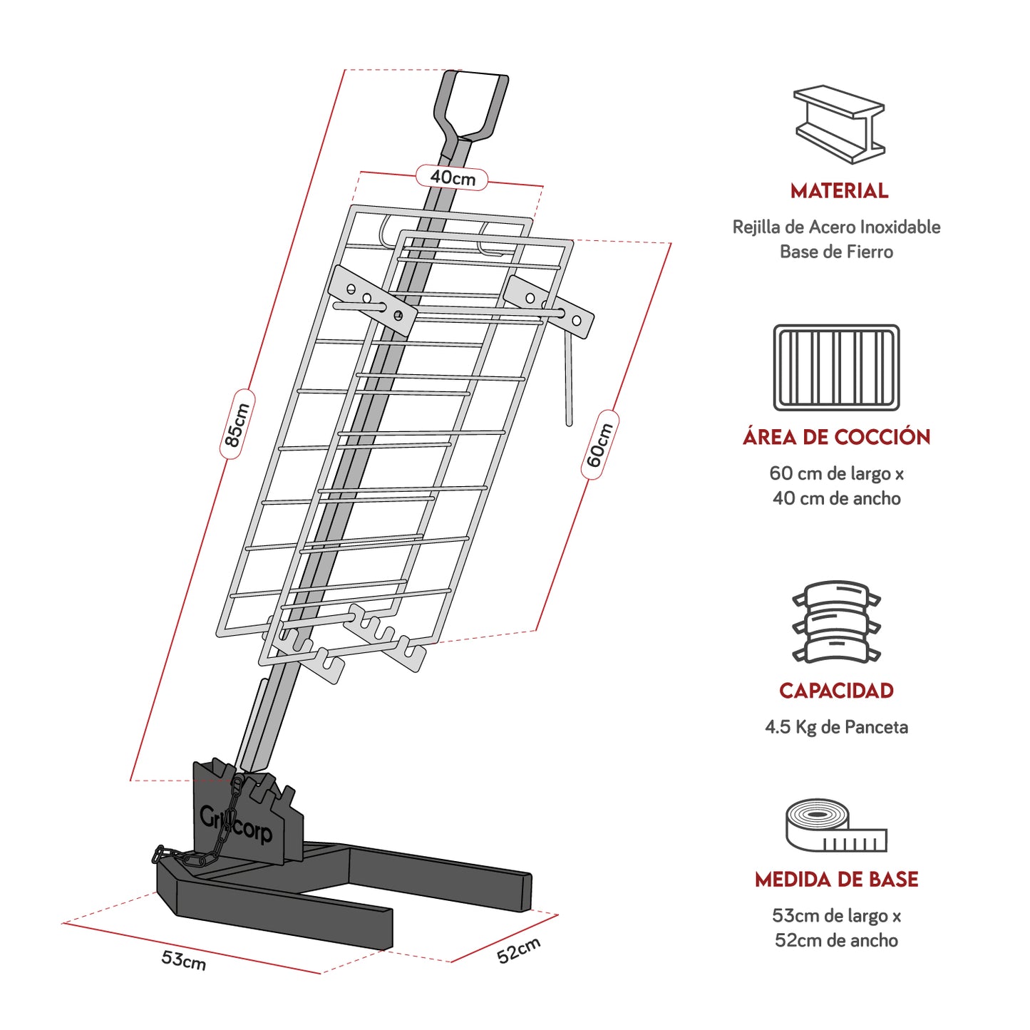 Combo Estaca Inoxidable 60 x 40 cm + Pack carbón y leña