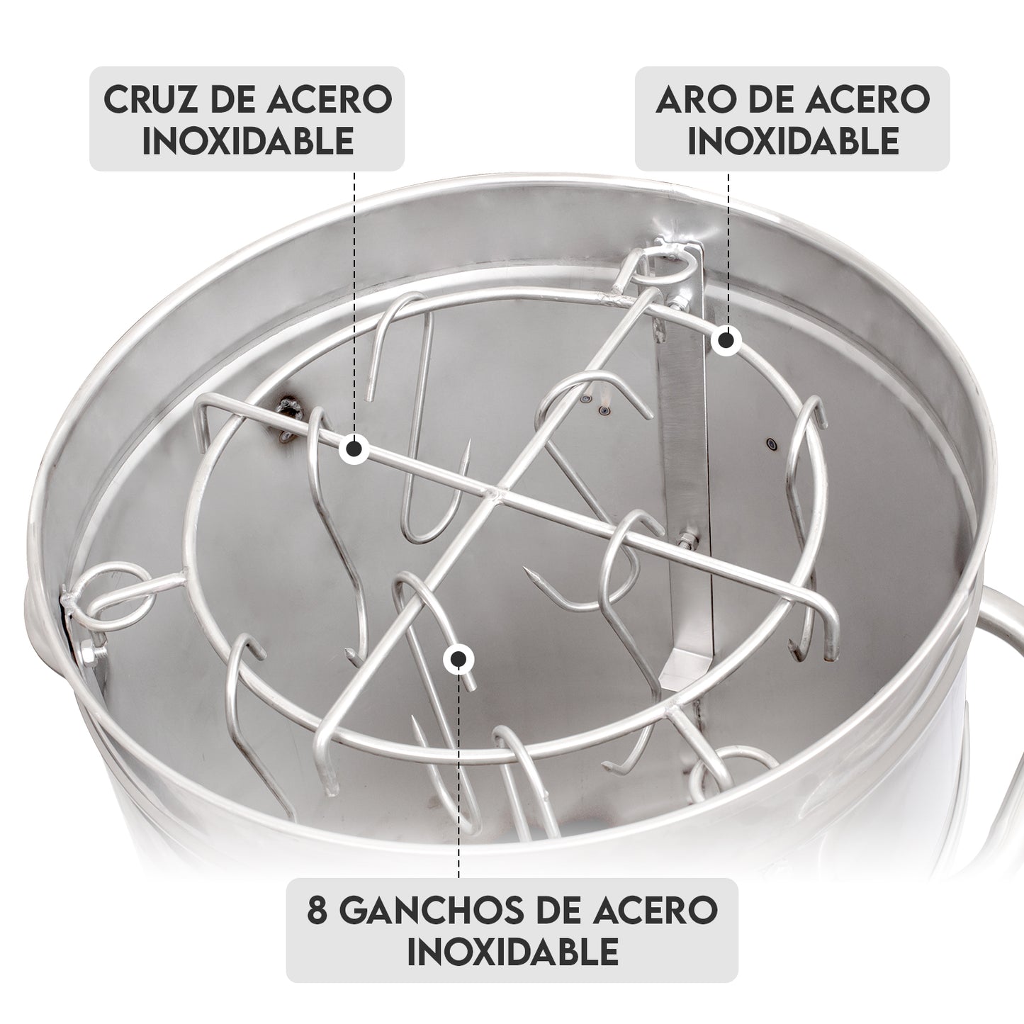 ganchos y aro de Cilindro ahumador compacto de acero inoxidable Llamas