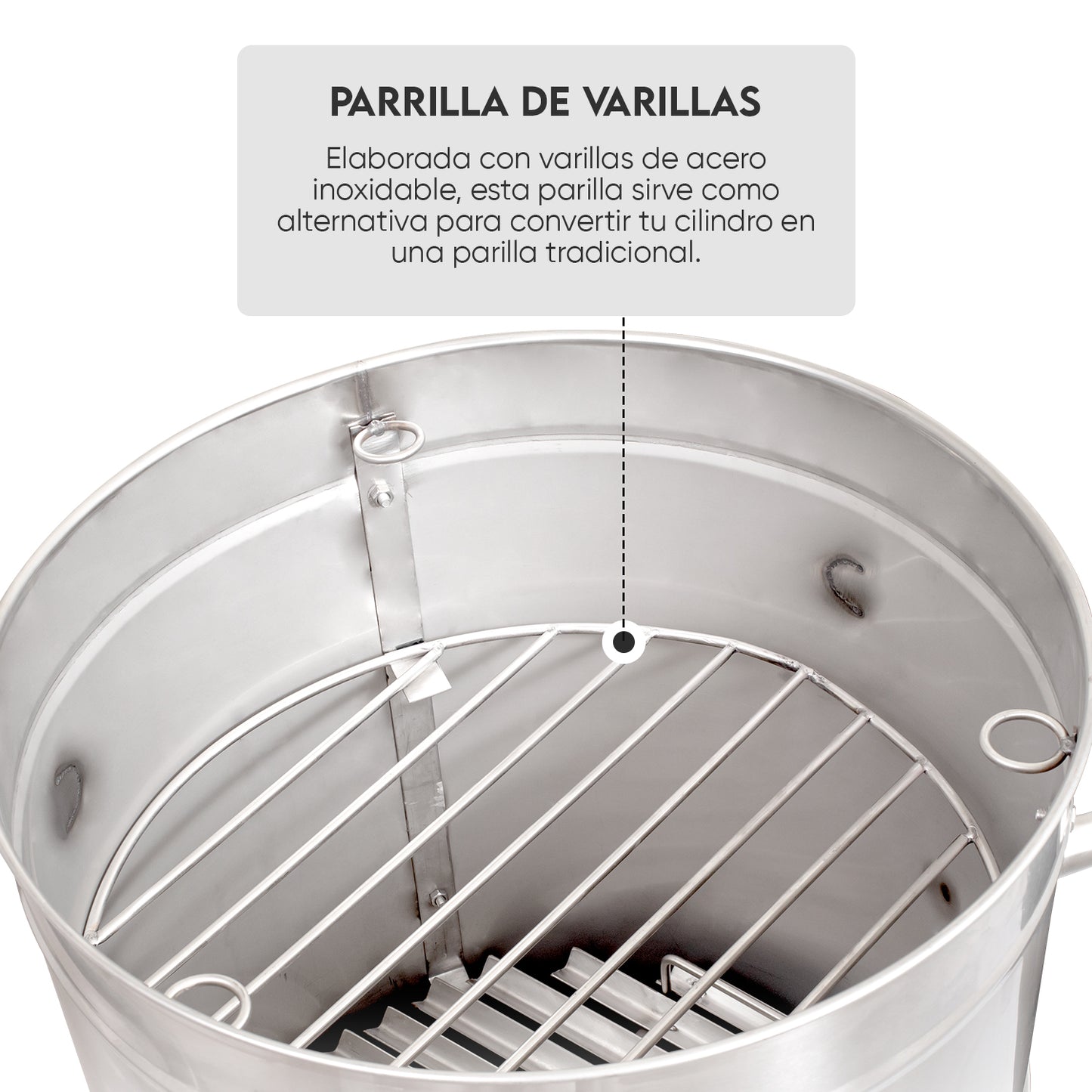 Cilindro Ahumador Grande de Acero Inoxidable (57cm x 88cm) – Llamas