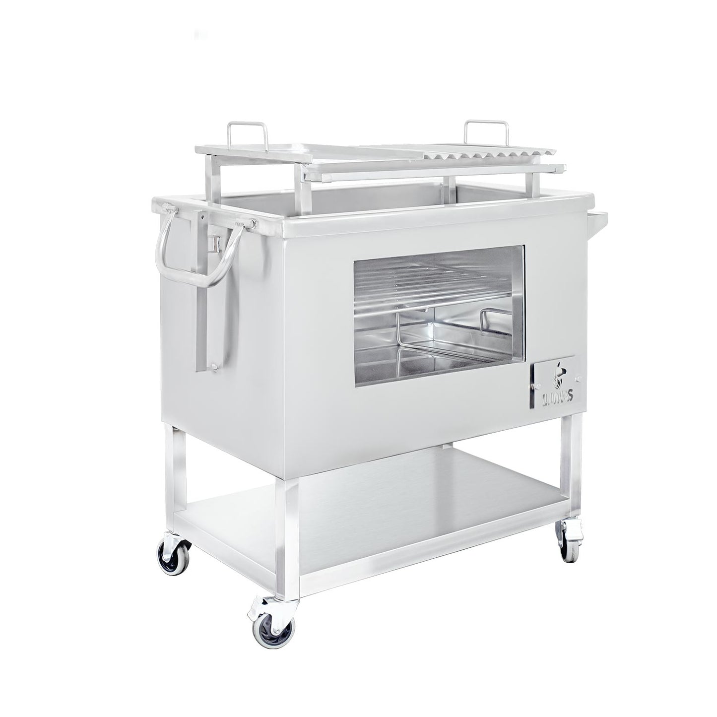 Caja China Mediana (80cm x 50cm) de Acero Inoxidable 3 en 1 - Llamas