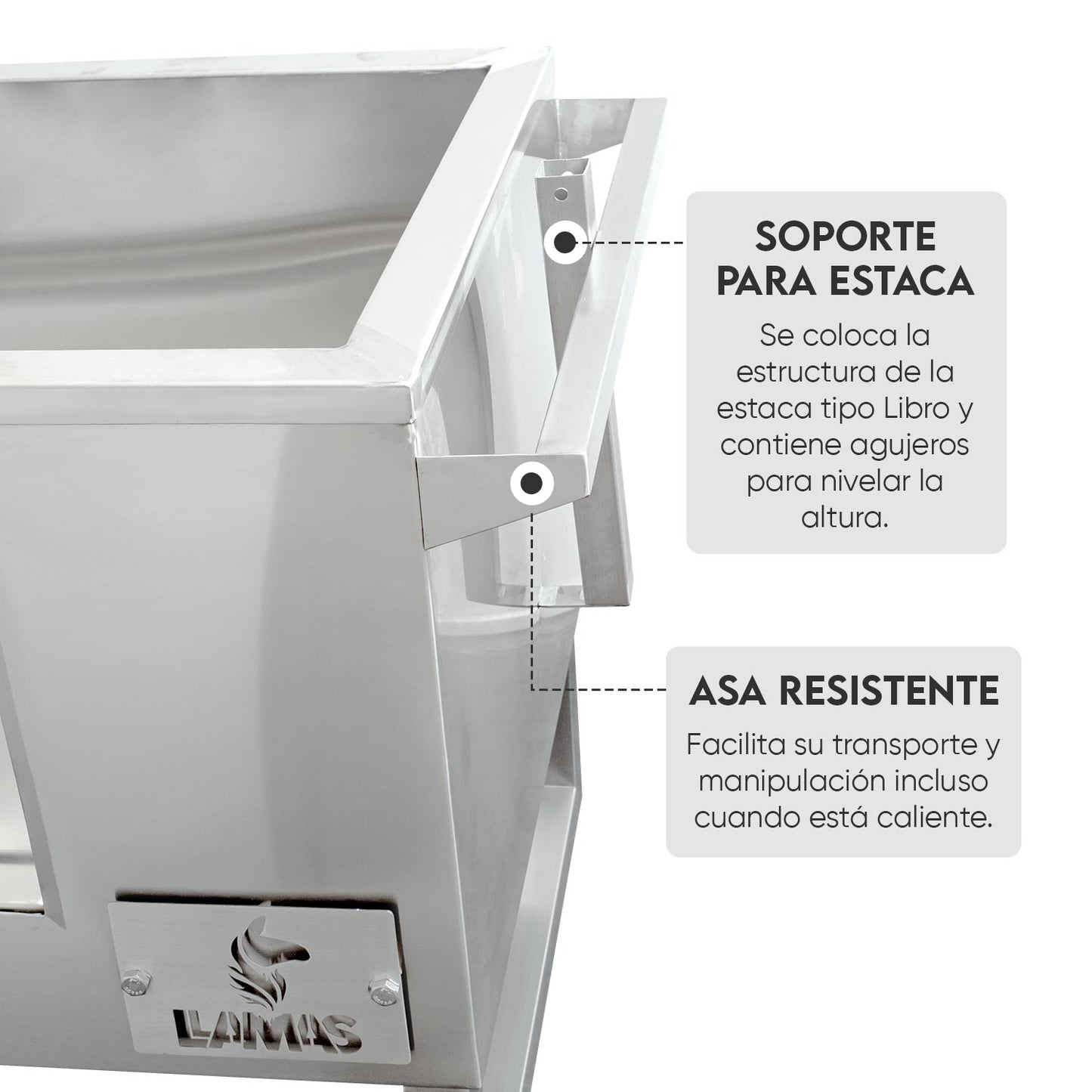 Caja China Grande (100cm x 60cm) de Acero Inoxidable 3 en 1 - Llamas