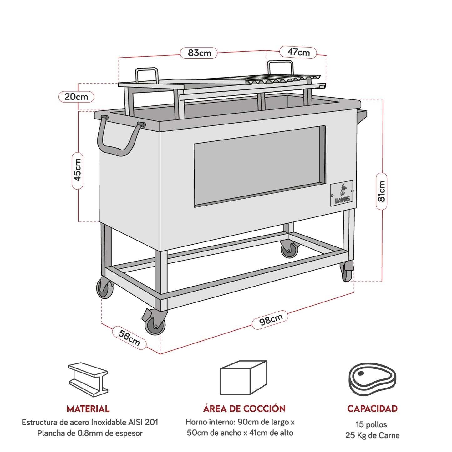 Caja China Extra Grande (100cm x 60cm) de Acero Inoxidable 2 en 1 - Llamas