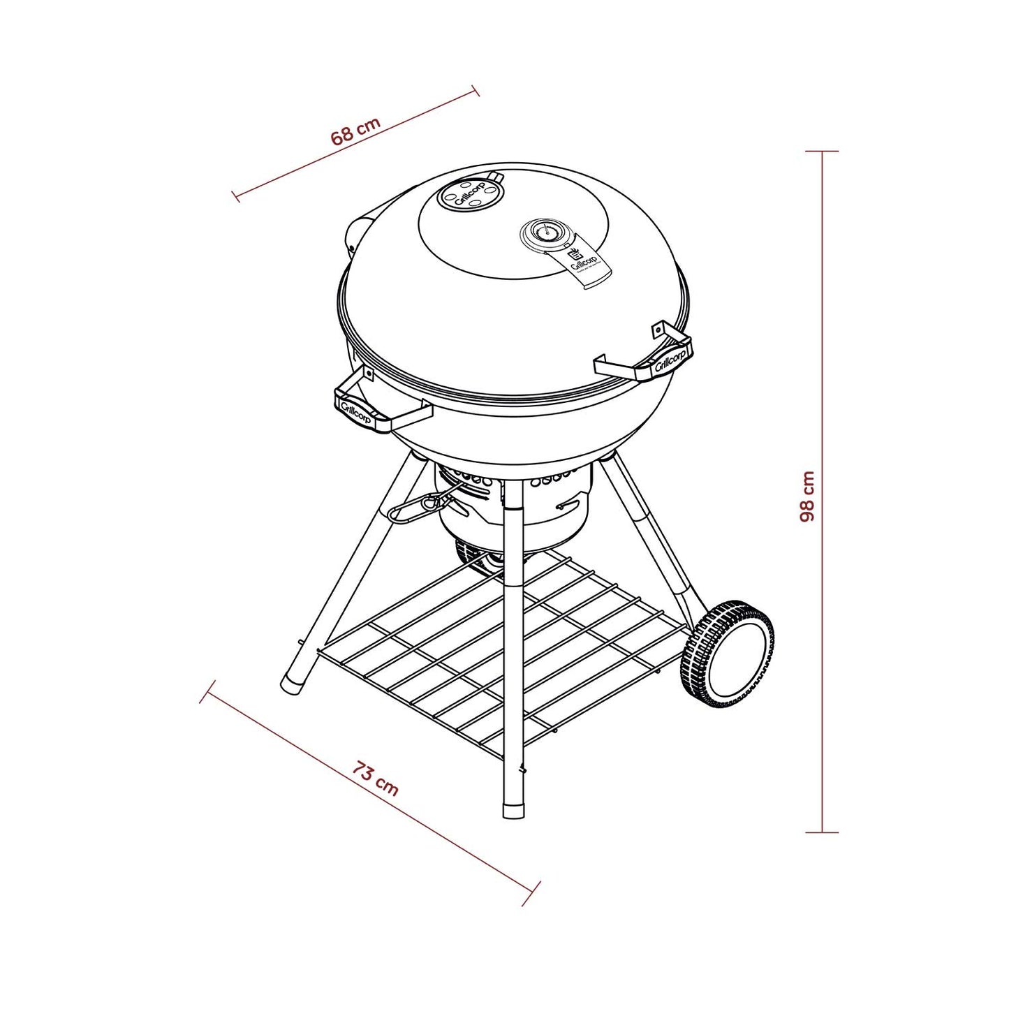 Parrilla Portátil Sheriff 22" + Mesa Lateral + Piedra para pizza + Carbón 2Kg + Cesta de Carbón + Chunk de Olivo