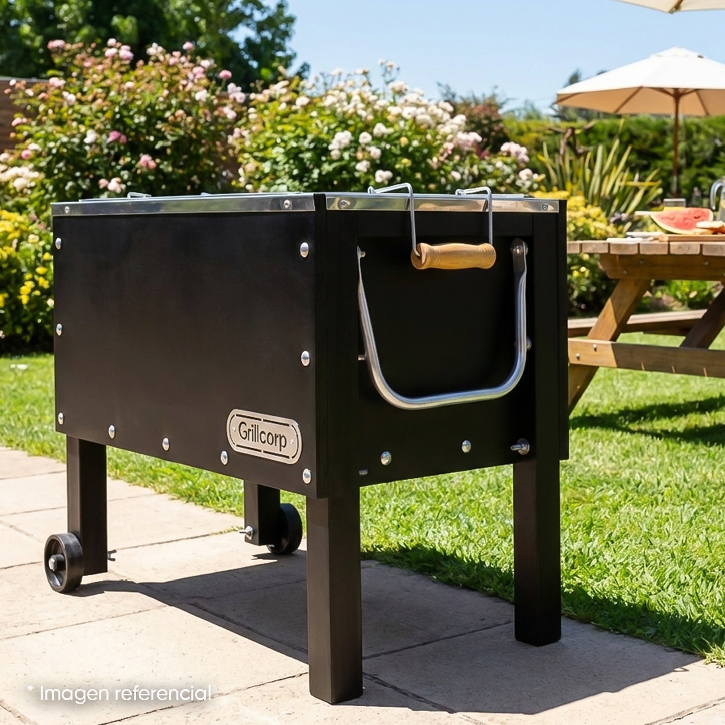 Caja China Mediana Black Premium con Parrilla de Varillas+ Accesorios Parrilleros | Grillcorp