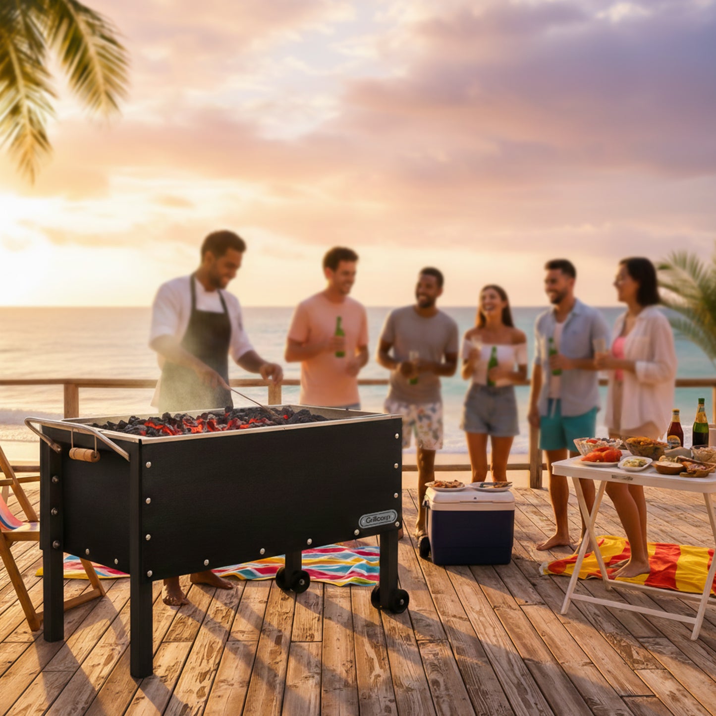 Caja china Grande Black inoxidable con Parrilla de Levante Mixta + Accesorios Parrilleros | Grillcorp