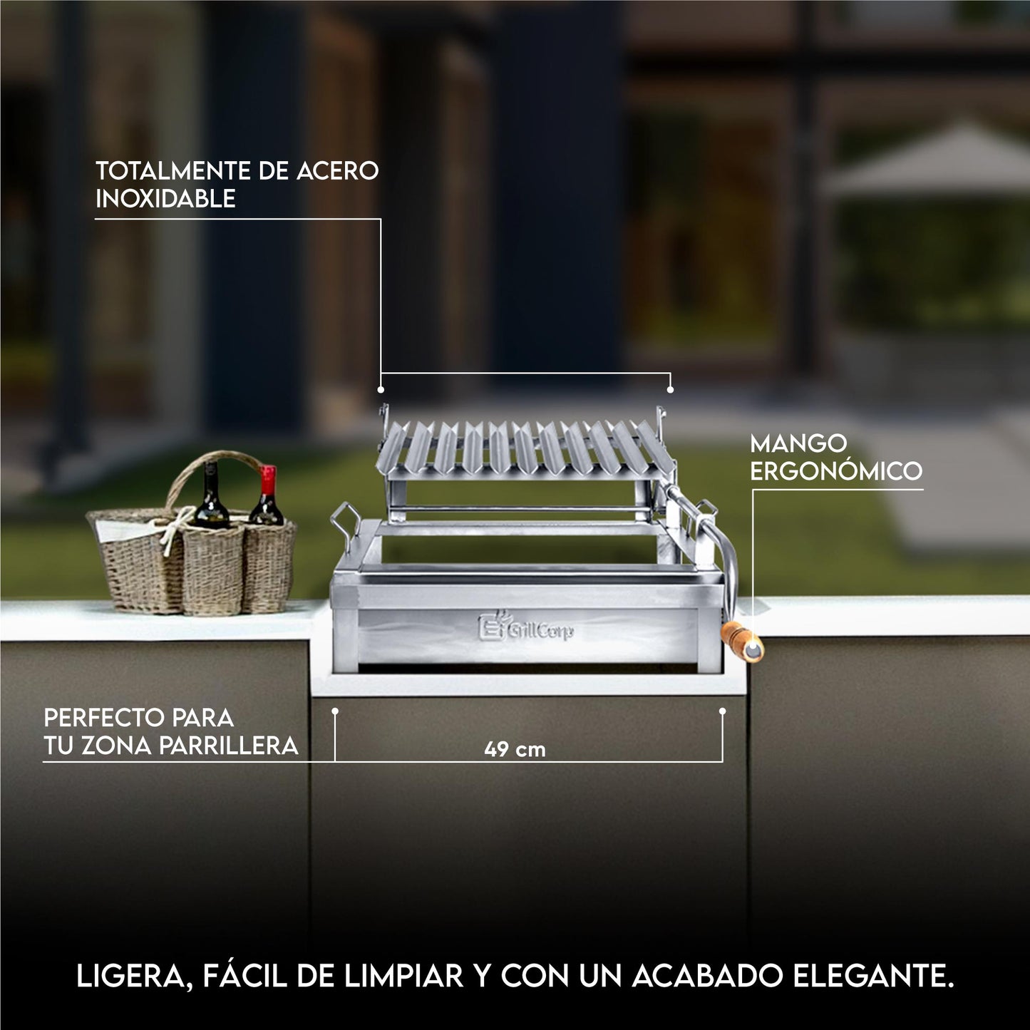 Parrilla Empotrable con sistema de levante Inoxidable Junior 32cm x 49cm