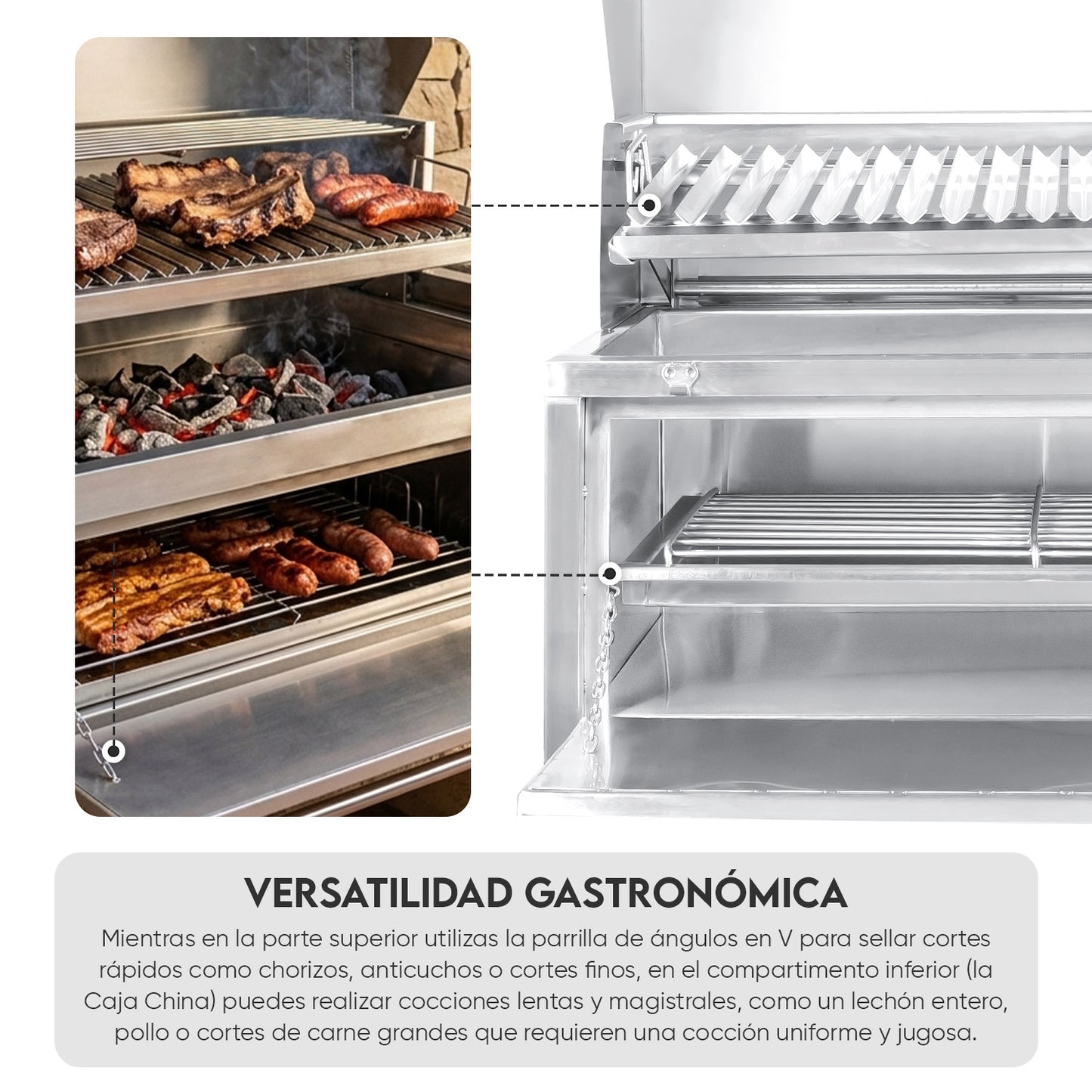 Parrilla Empotrable con Caja China Profesional con Tapa 80cm x 50cm | Grillcorp