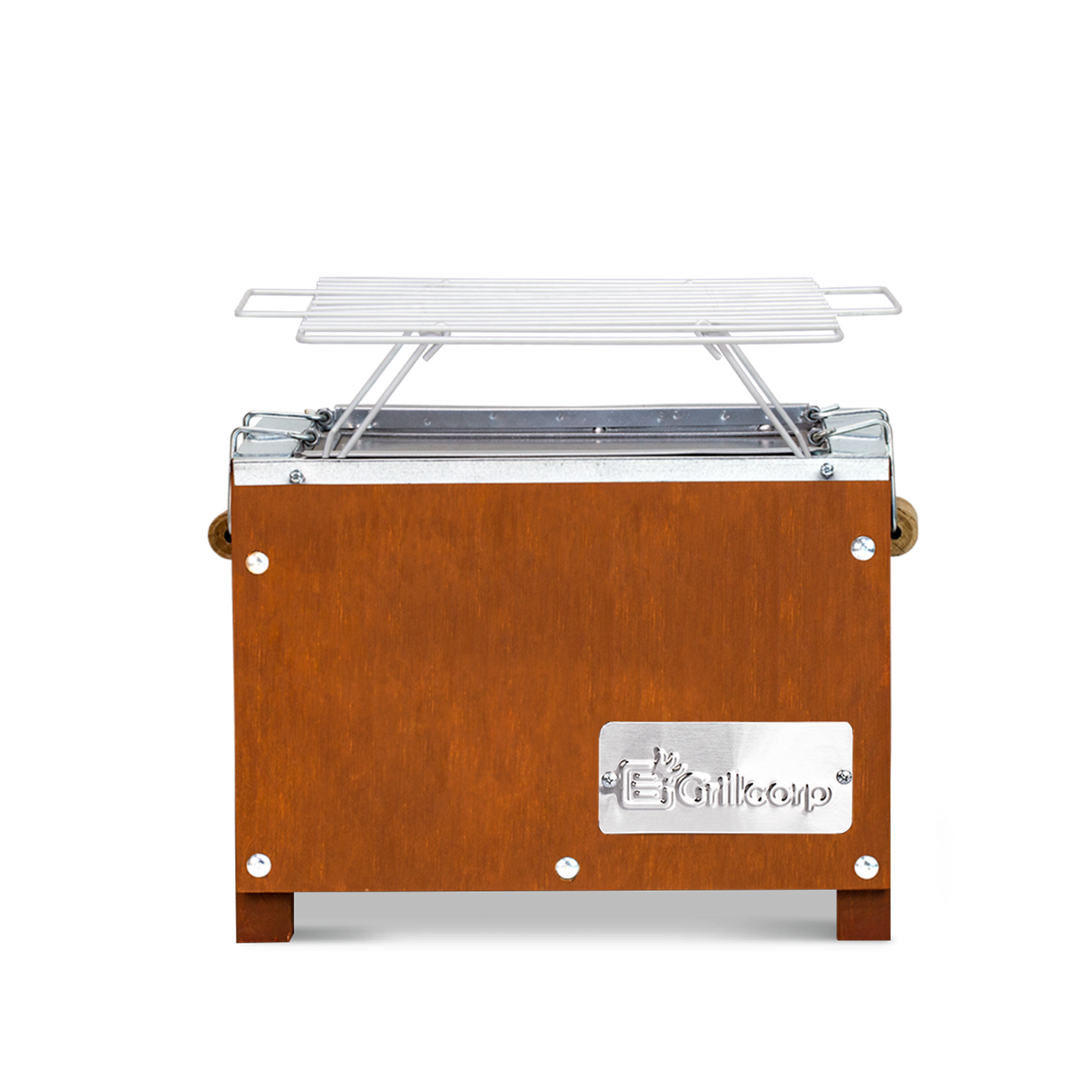 caja china mini color caoba con parrilla de varillas niqueladas