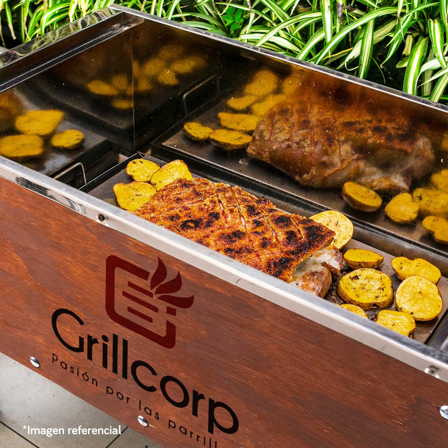 Caja China Grande Caoba Premium con Parrilla de Platinas Niqueladas