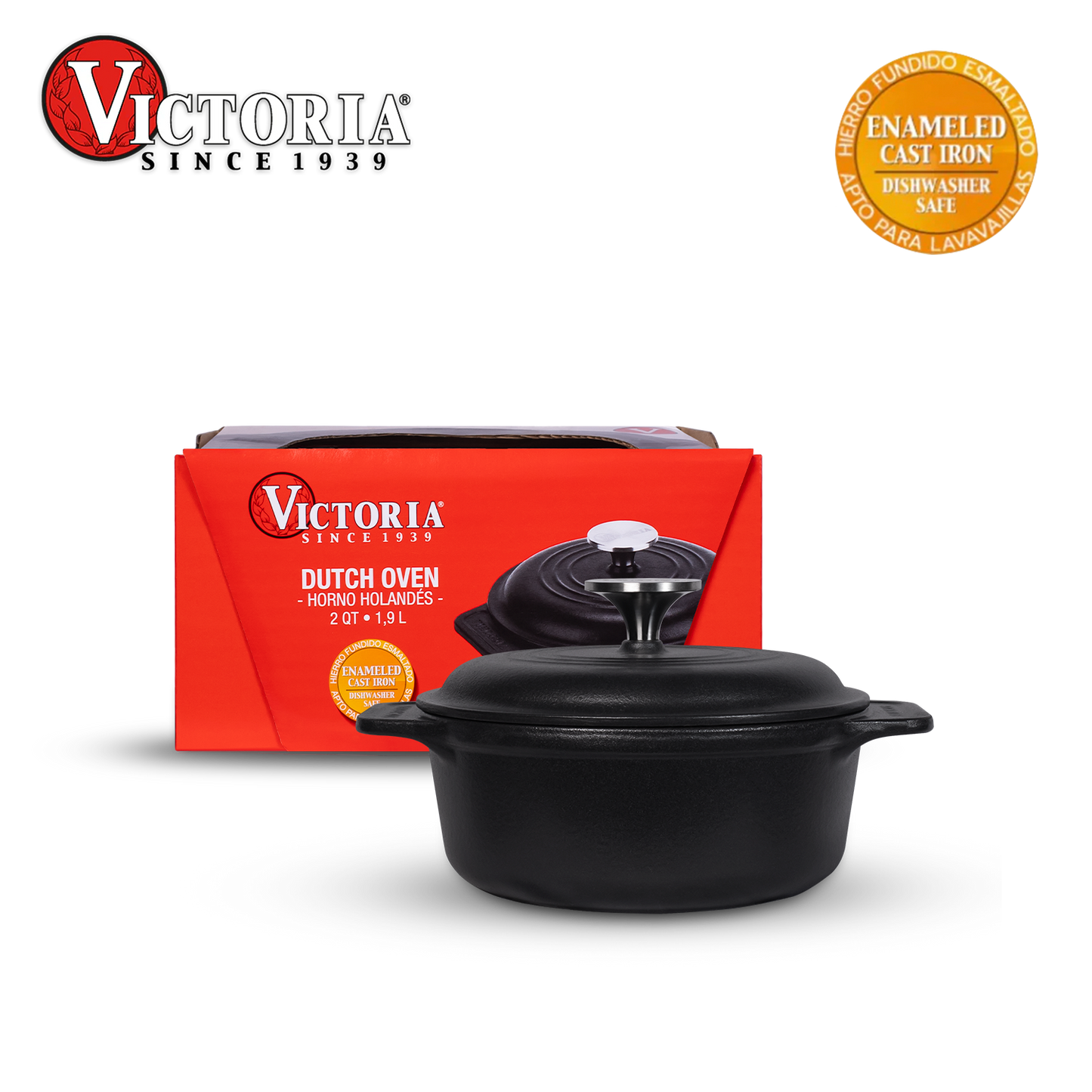 Horno Holandés de 2QT de Hierro Fundido Esmaltado - Victoria