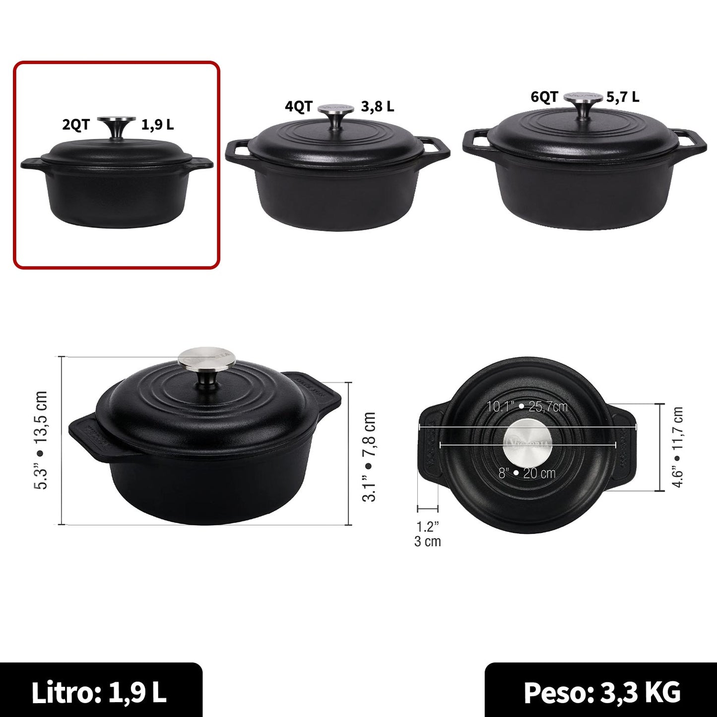 Horno Holandés de 2QT de Hierro Fundido Esmaltado - Victoria