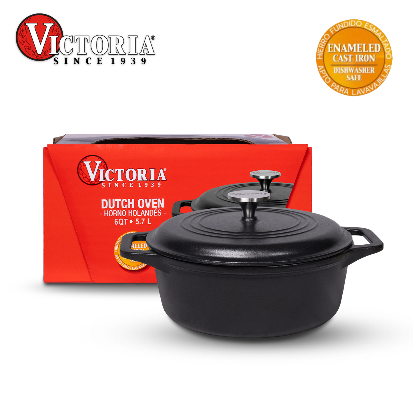 Horno Holandés de 6QT de Hierro Fundido Esmaltado - Victoria