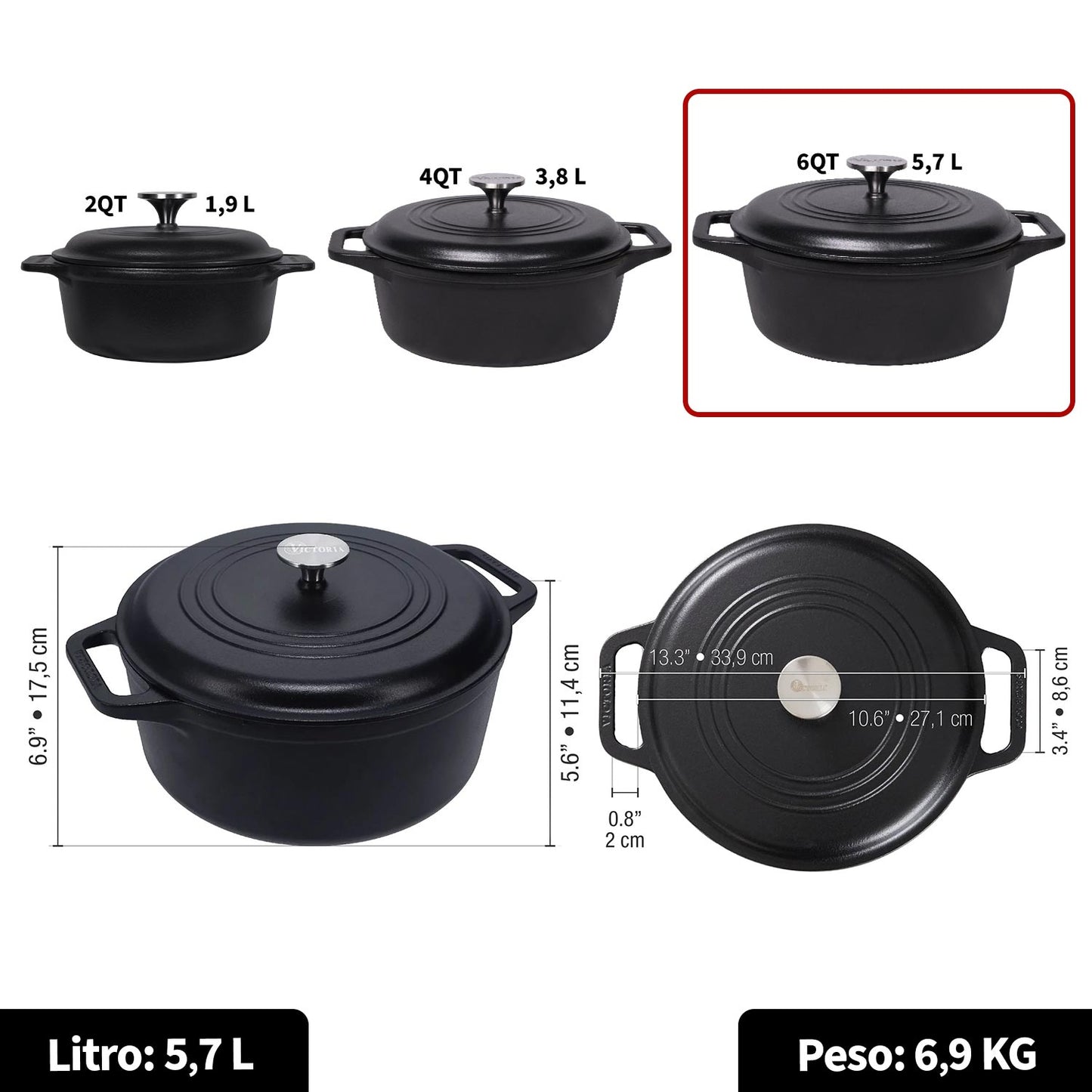 Horno Holandés de 6QT de Hierro Fundido Esmaltado - Victoria