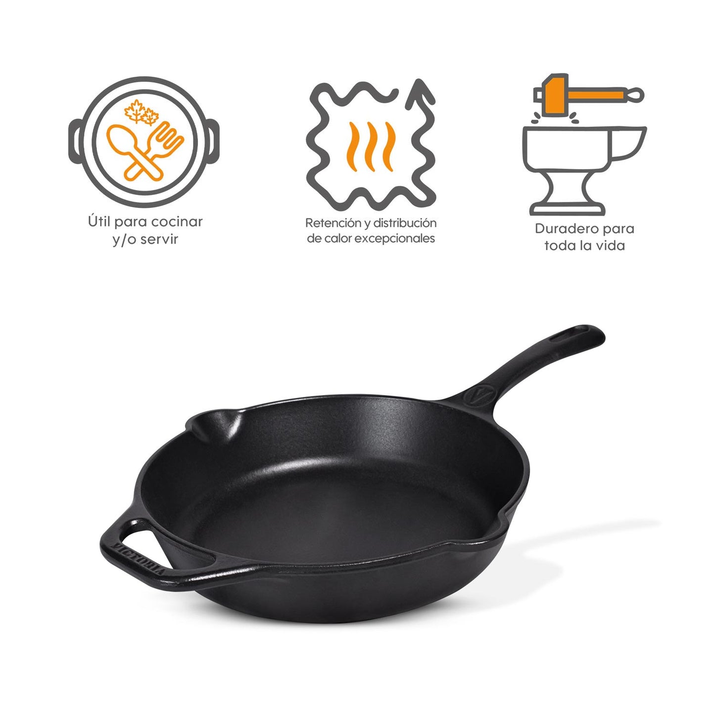 Sartén N° 25 de Hierro Fundido con Tapa de Vidrio y Mango de goma