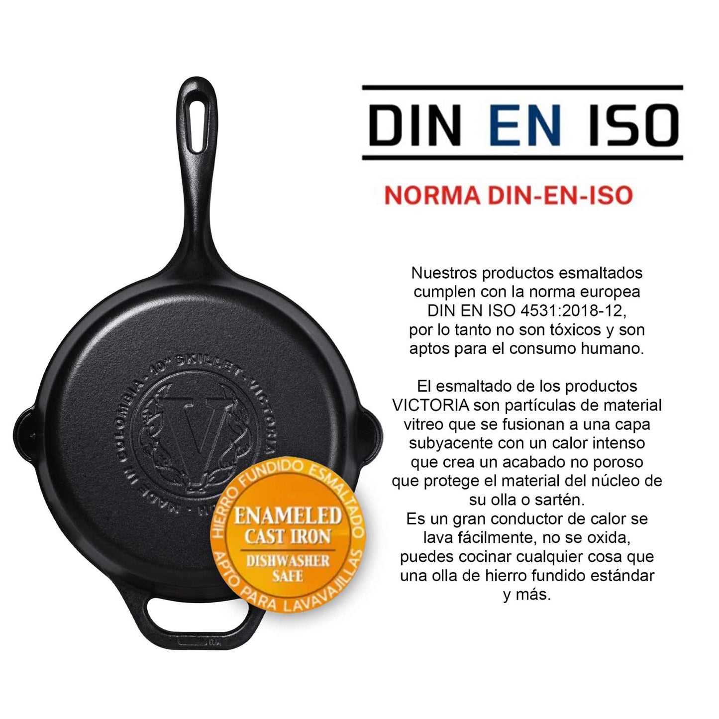 Sartén N° 25 de Hierro Fundido con Tapa de Vidrio y Mango de goma