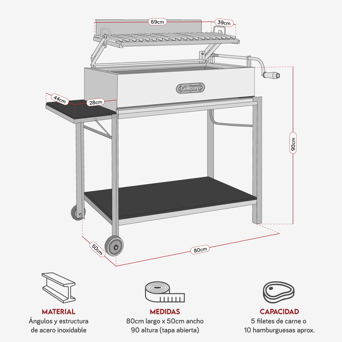 Parrilla Argentina Grande Inoxidable 80cm x 50cm | Grillcorp
