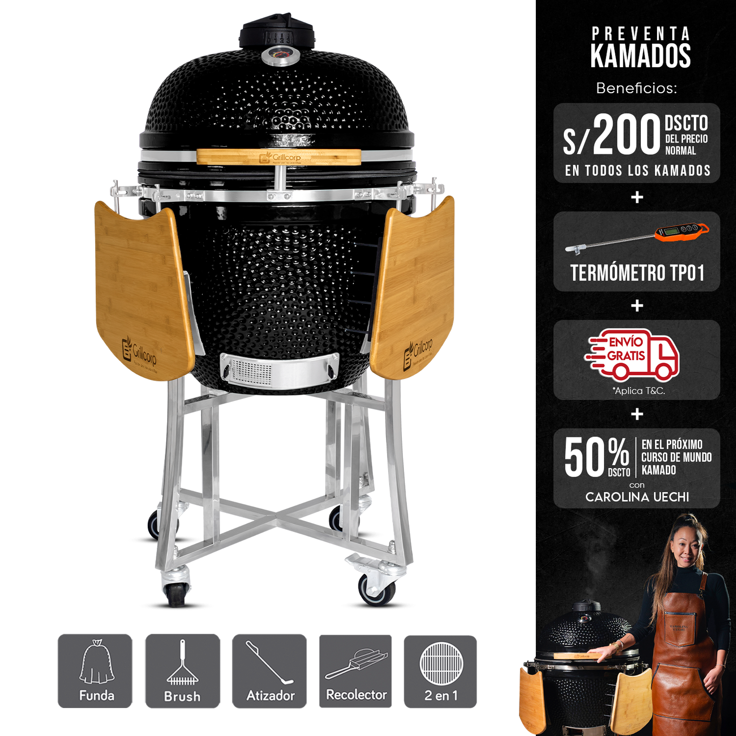 Kamado Clásico 23" + Divide and conquer 2 niveles
