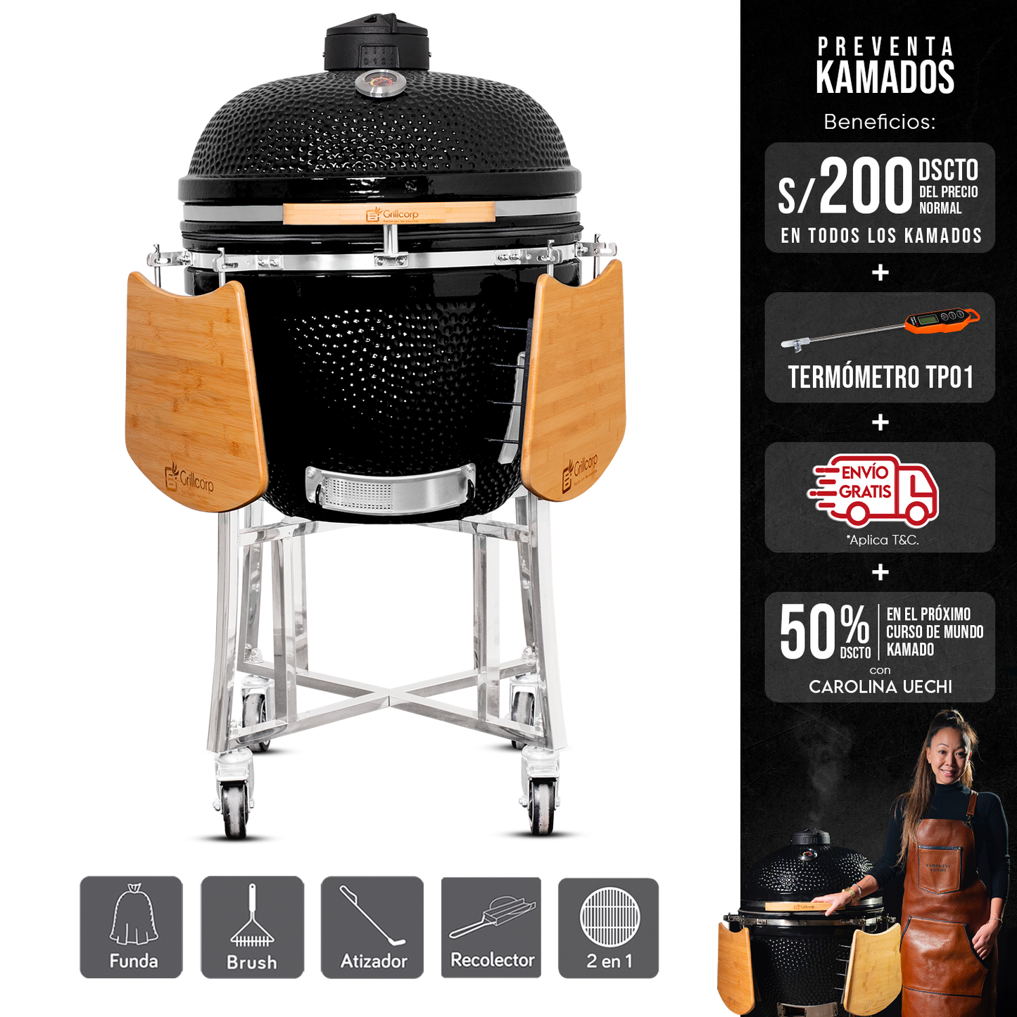 Kamado Clásico 25" con Divide and conquer de 2 niveles