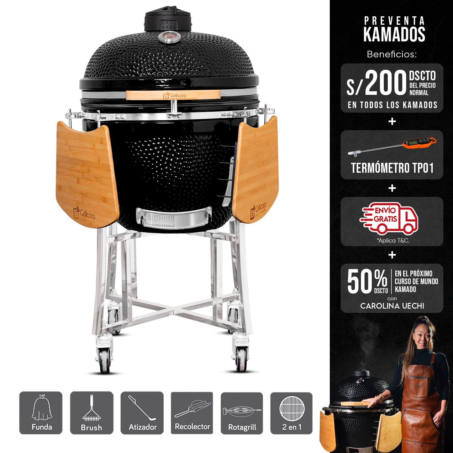 Kamado Clásico 25" + Rotagrill + Divide and conquer de 2 niveles