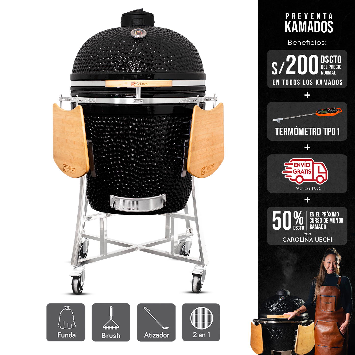 Kamado Clásico 27" + Divide and conquer 2 niveles