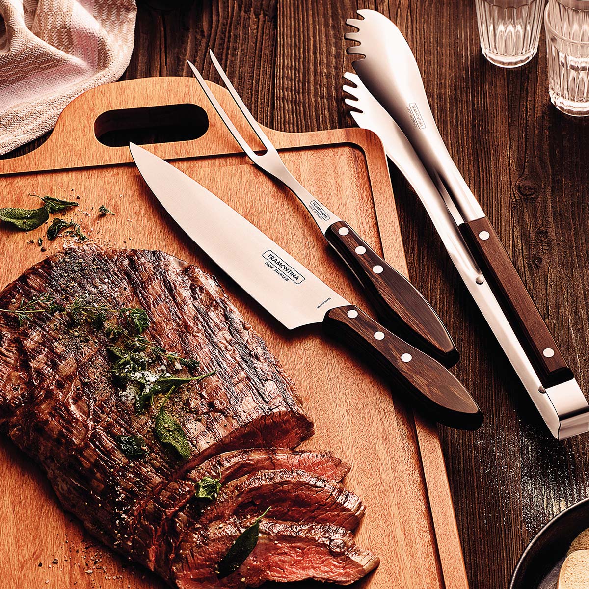 Kit para asado de 3 piezas (Cuchillo, Trinche y Ensaladera)