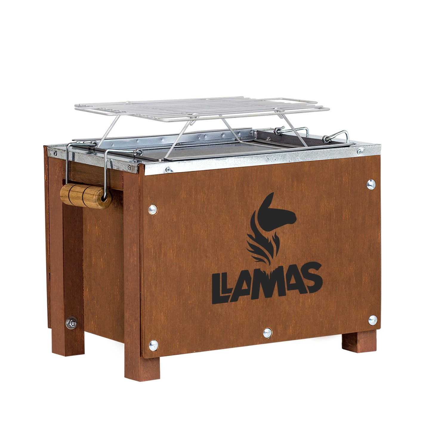 Caja China Mini Galvanizada Caoba con Parrilla de Varillas Niqueladas - Llamas