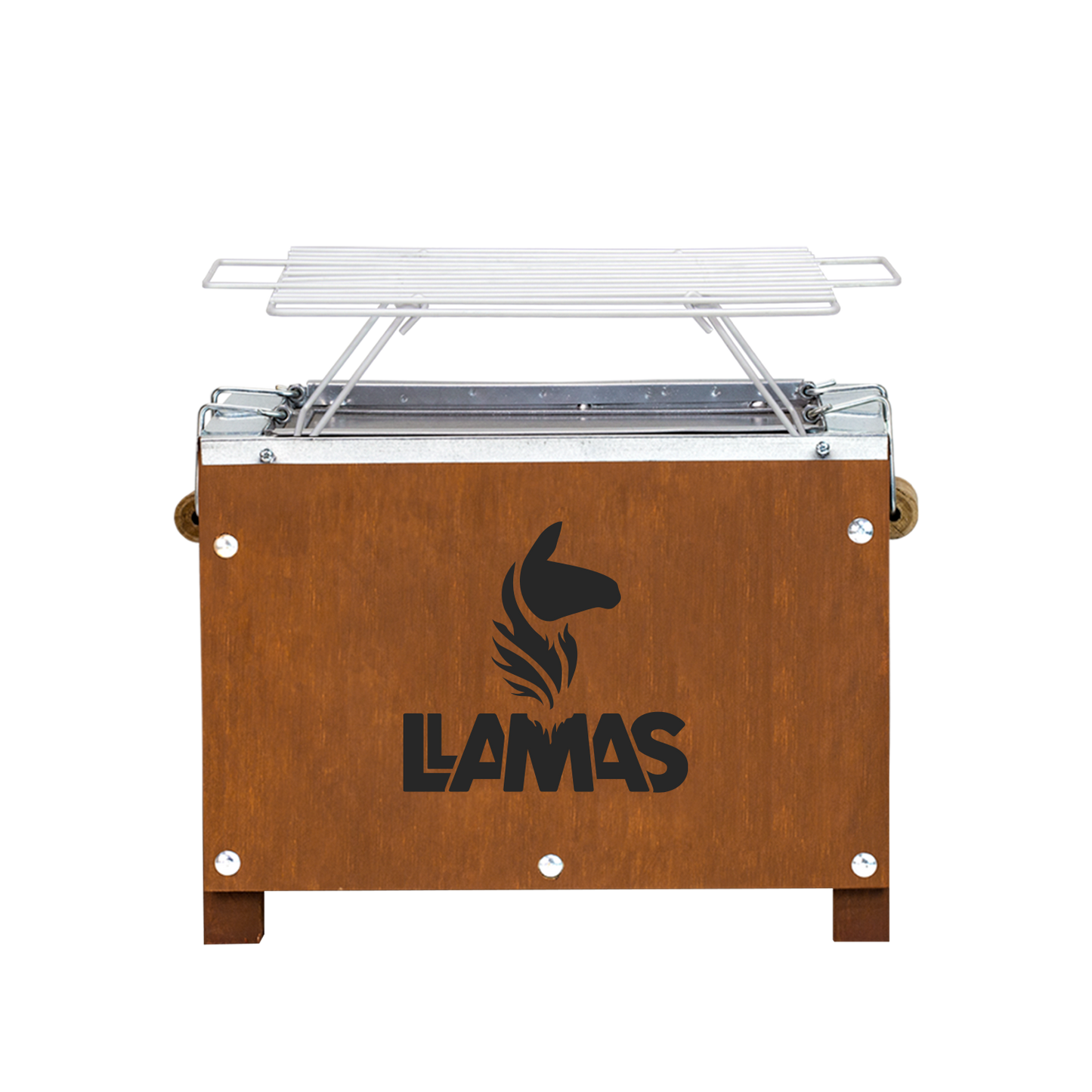 Caja China Mini Galvanizada Caoba con Parrilla de Varillas Niqueladas - Llamas