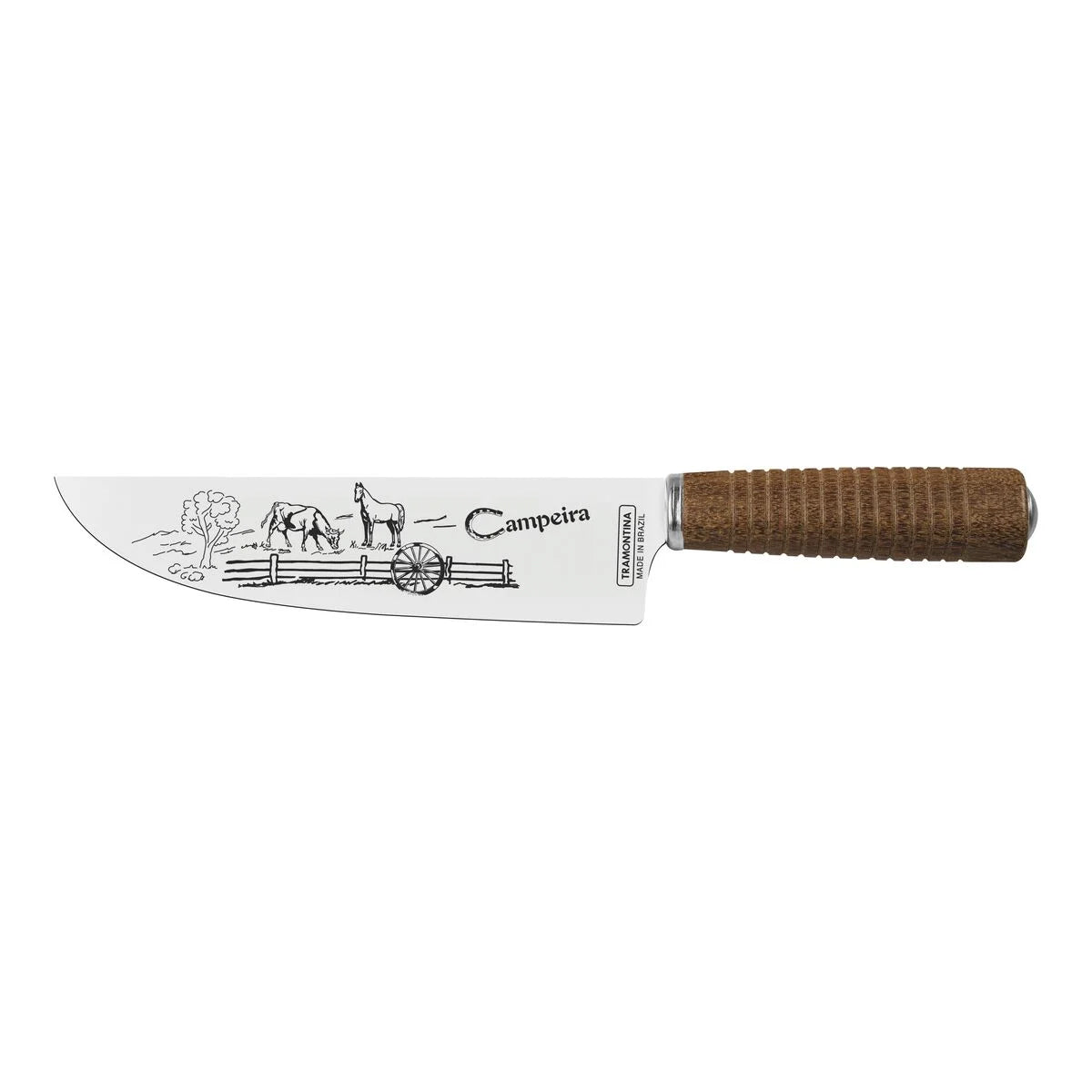 Cuchillo grabado + afilador con estuche de cuero