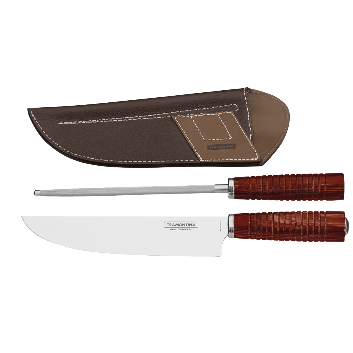 Cuchillo + afilador con estuche de cuero