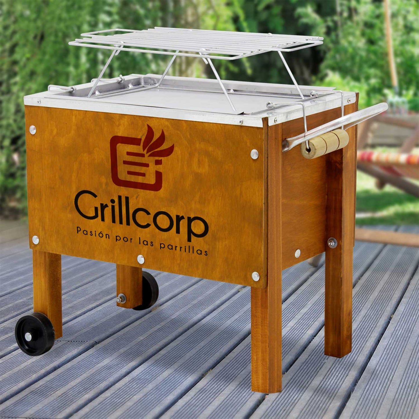 Caja China Chica Caoba Premium con Parrilla de Varillas Inoxidables