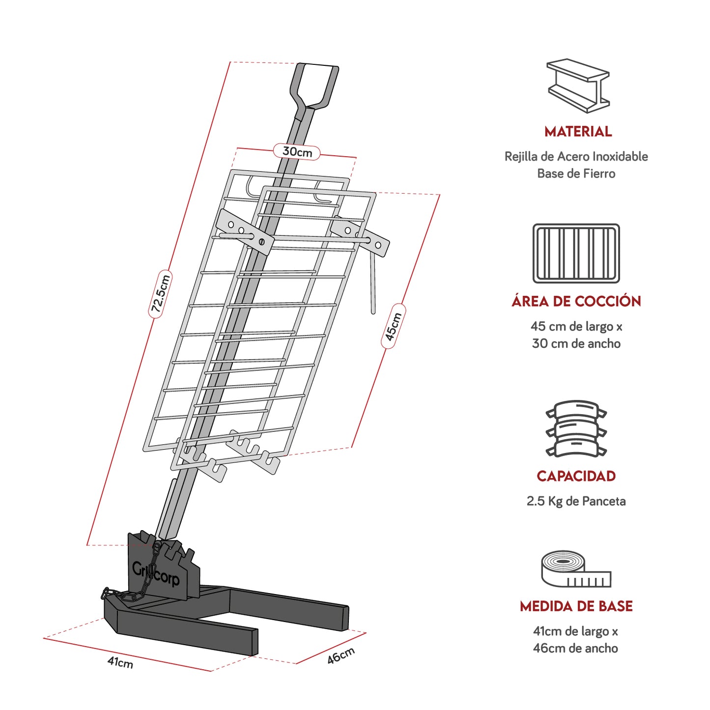 Combo Estaca Inoxidable de 45 x 30 cm + Pack carbón y leña