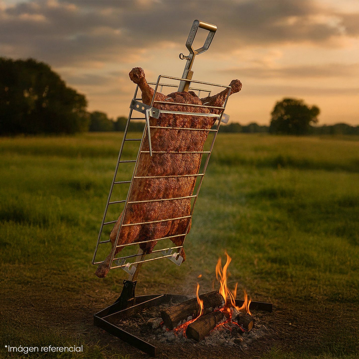 Combo Estaca Inoxidable 60 x 40 cm + Pack carbón y leña