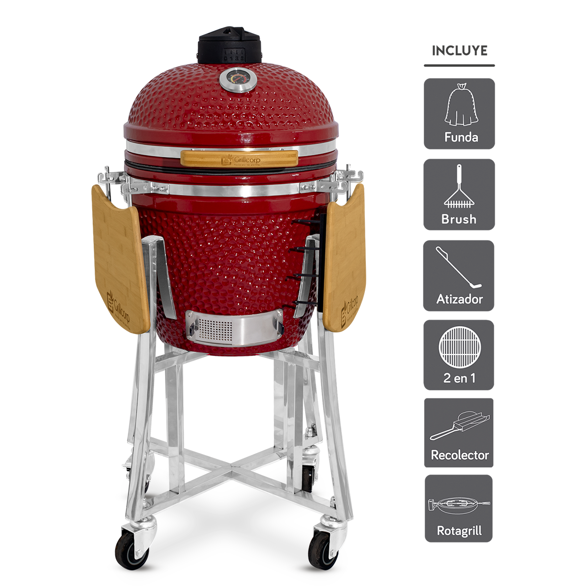 Kamado Clásico 18" + Divide and conquer 2 niveles + Rotagrill