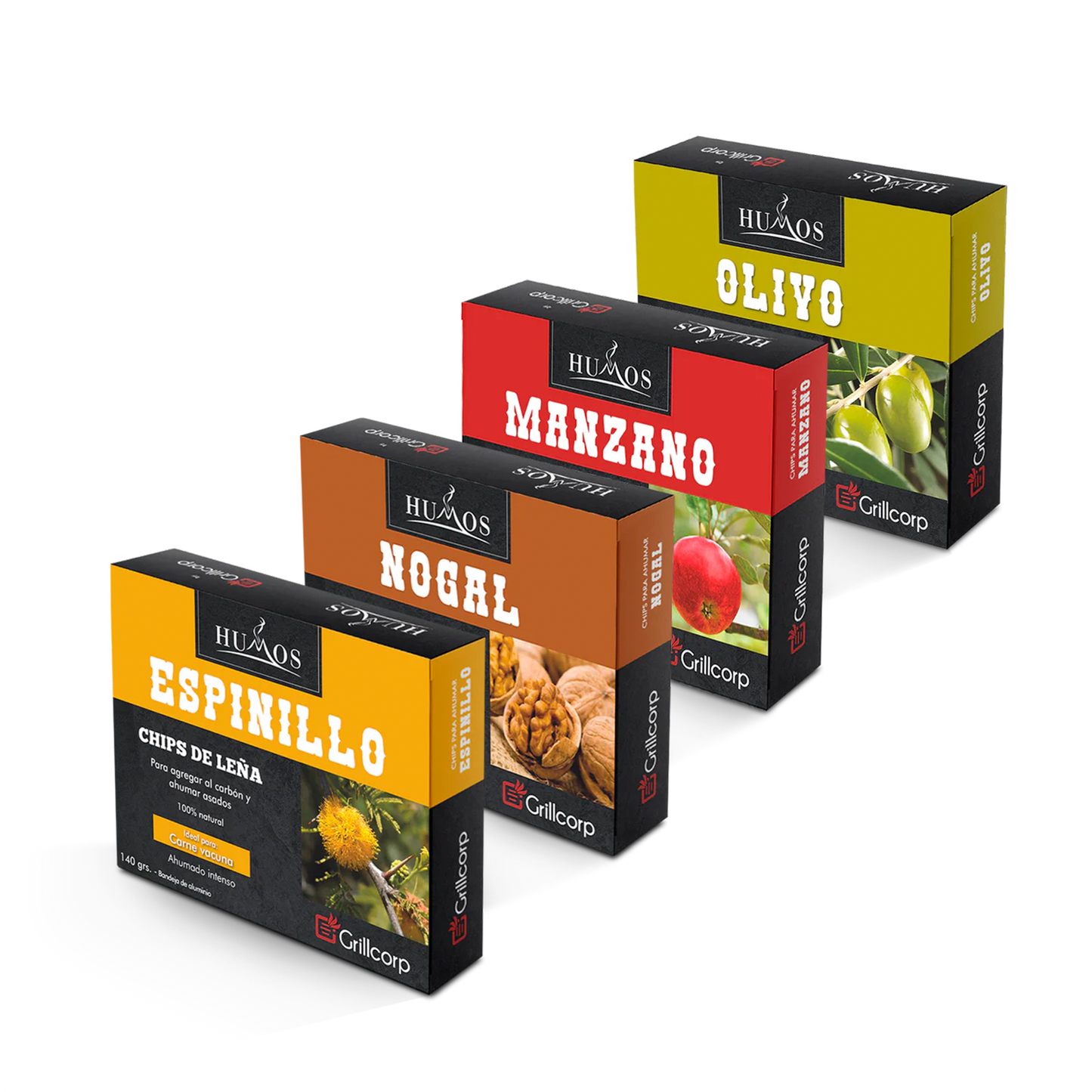 Pack de Astillas de Manzano, Olivo, Espinillo y Nogal de 140g