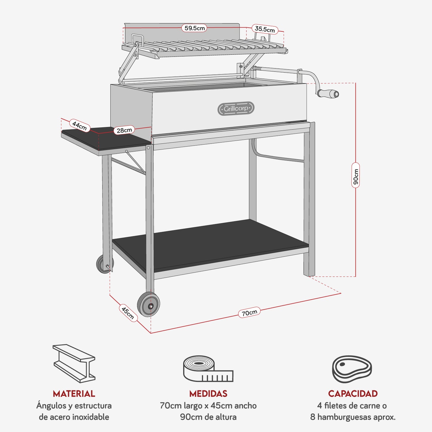 Parrilla Argentina Mediana Inoxidable 70cm x 45cm | Grillcorp