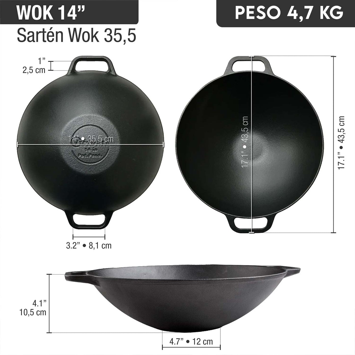 Sartén Wok de 35.5 cm de Hierro Fundido Esmaltado Victoria