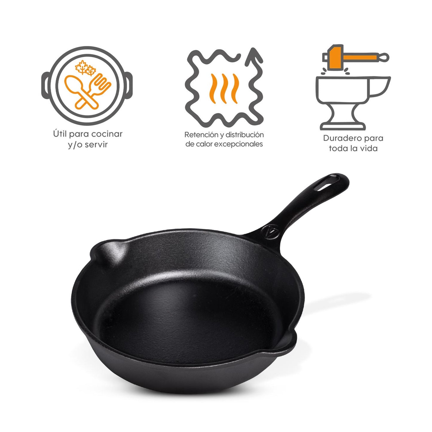 Sartén N° 16 de Hierro Fundido con Tapa de Vidrio y Mango de goma