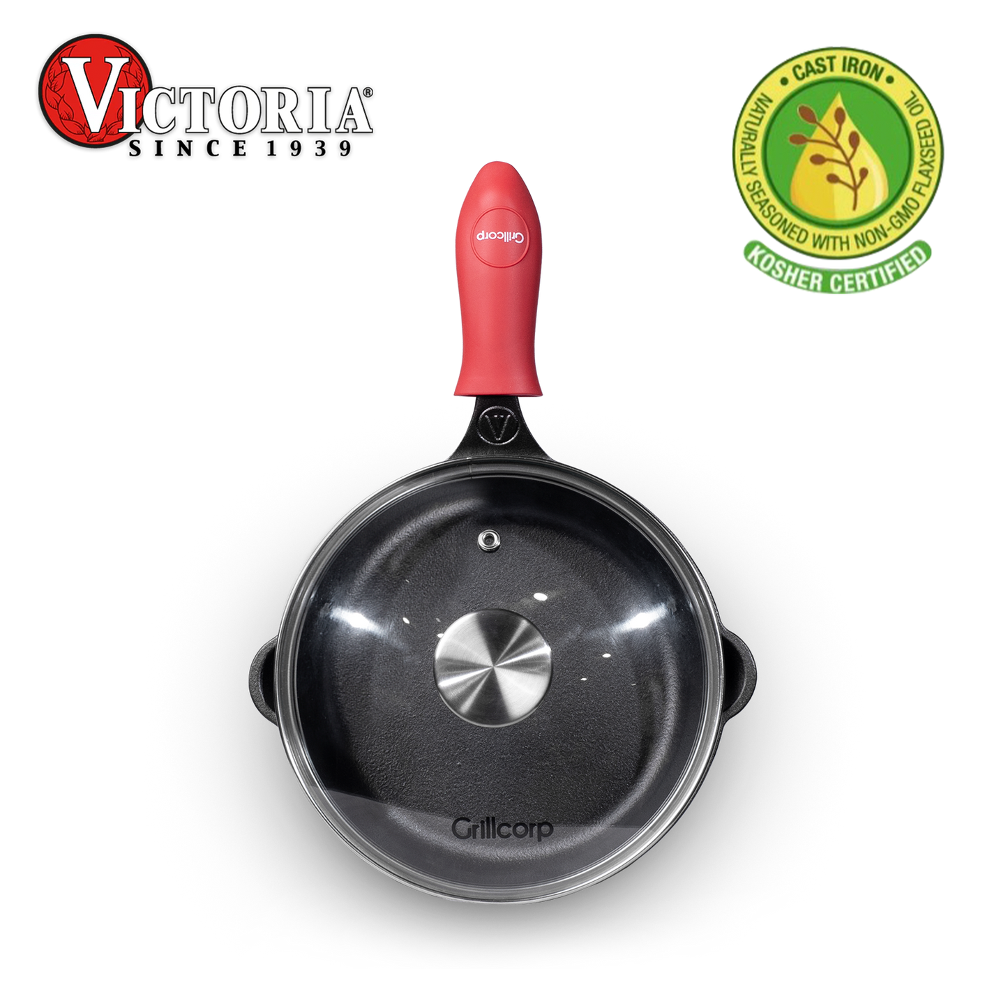 Sartén N° 16 de Hierro Fundido con Tapa de Vidrio y Mango de goma