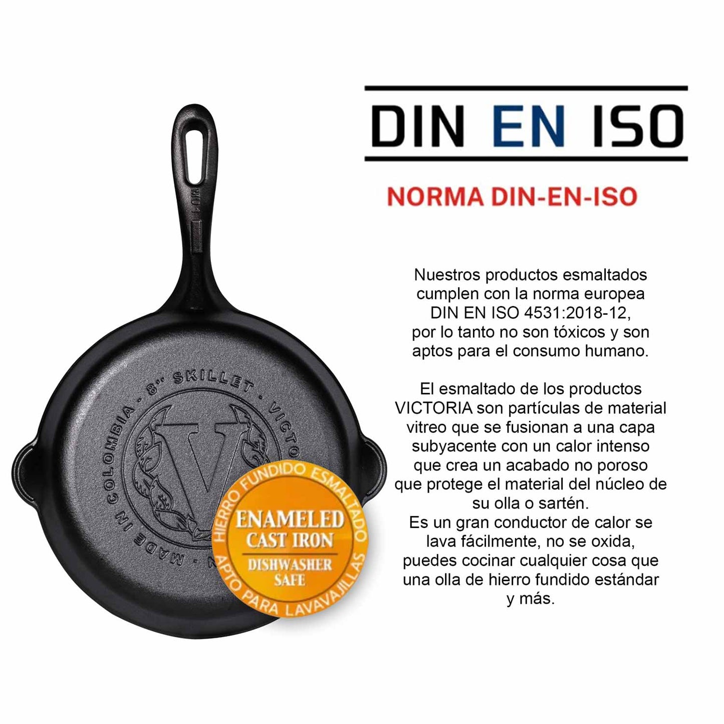 Sartén N° 16 de Hierro Fundido con Tapa de Vidrio y Mango de goma