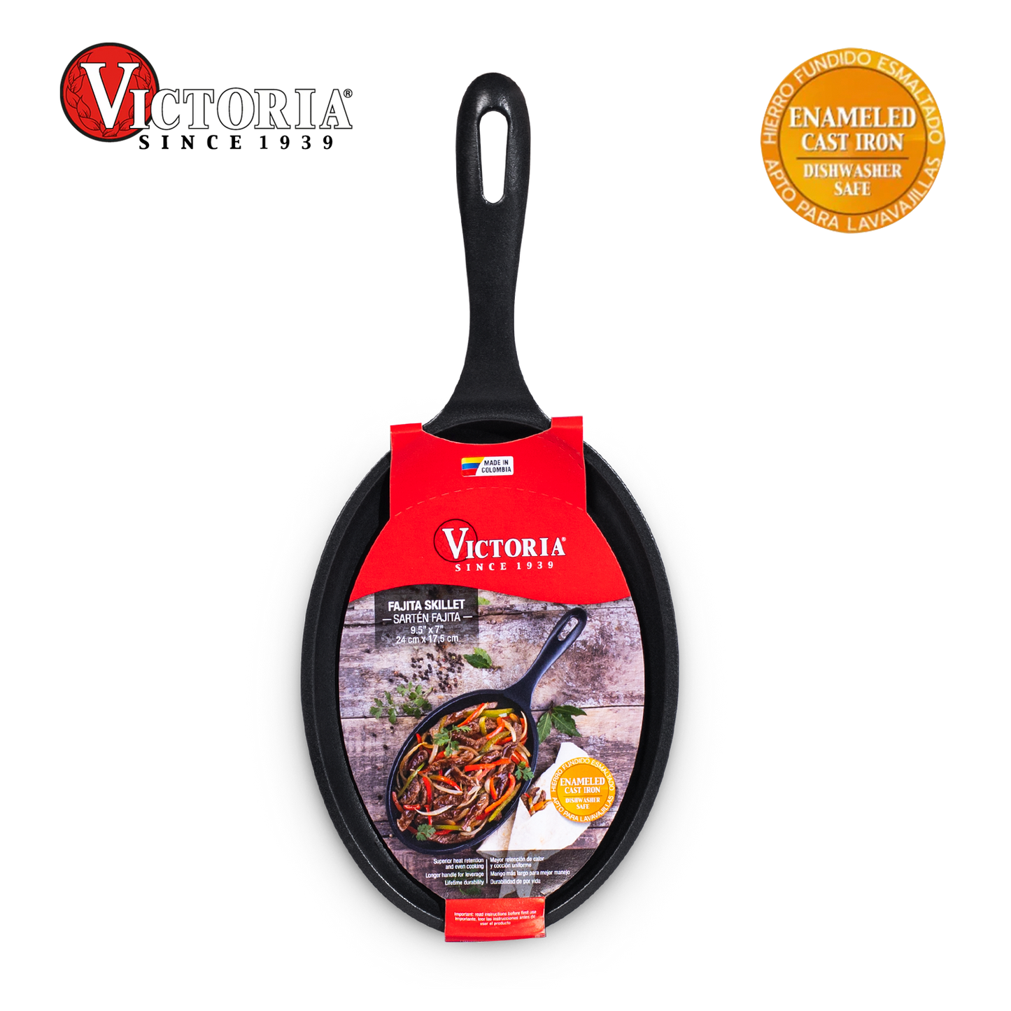Sartén Fajita de 25cm x 18cm de Hierro Fundido Esmaltado - Victoria