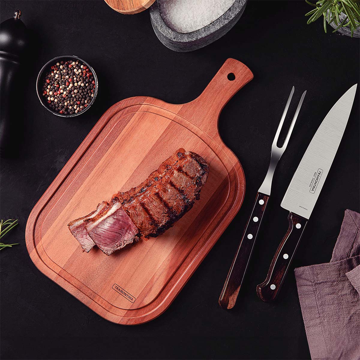 Kit para asado de 3 piezas (Tabla, Cuchillo y Trinche)