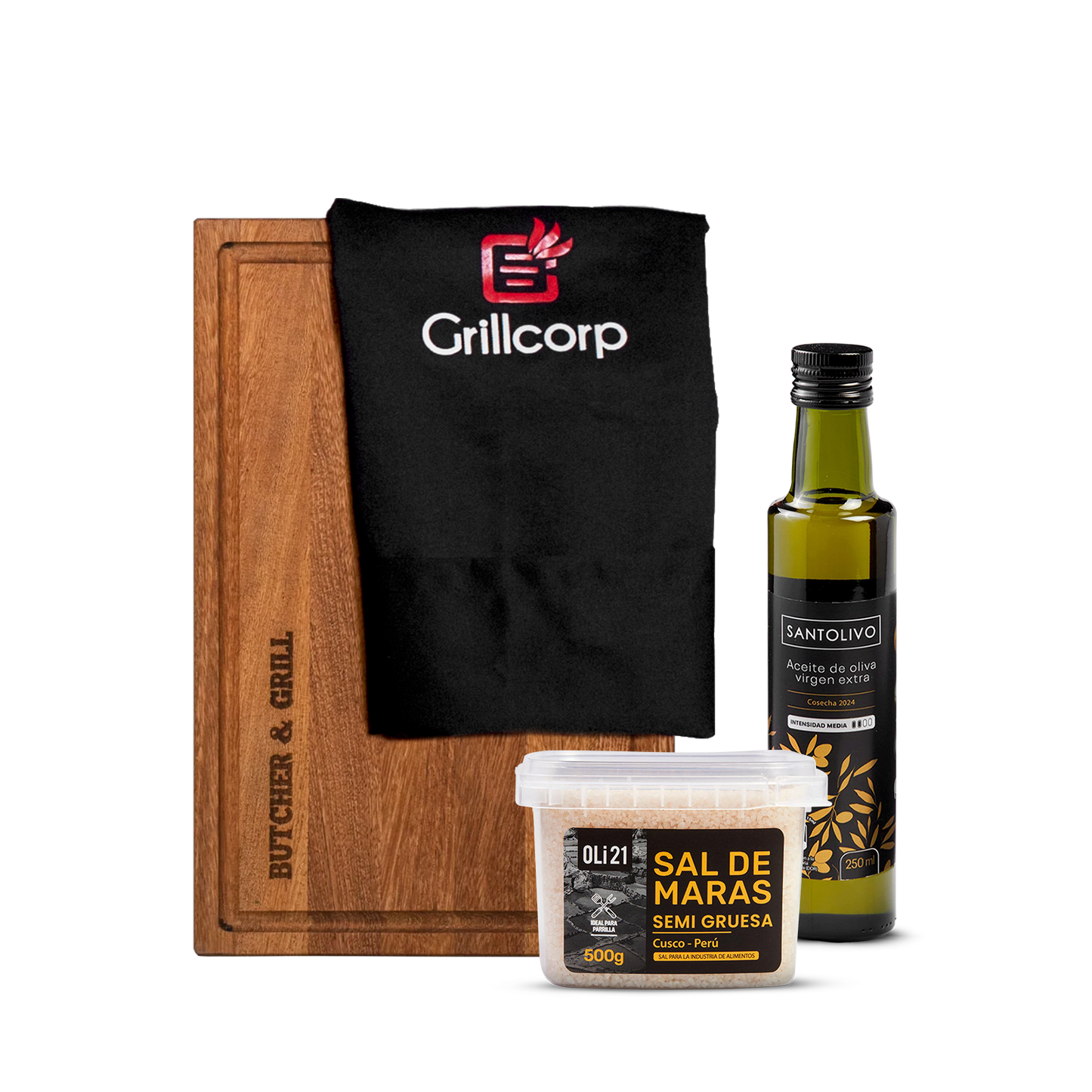 Tabla Chica + Sal de Maras + Aceite de Olvia 250ml y Mandíl básico