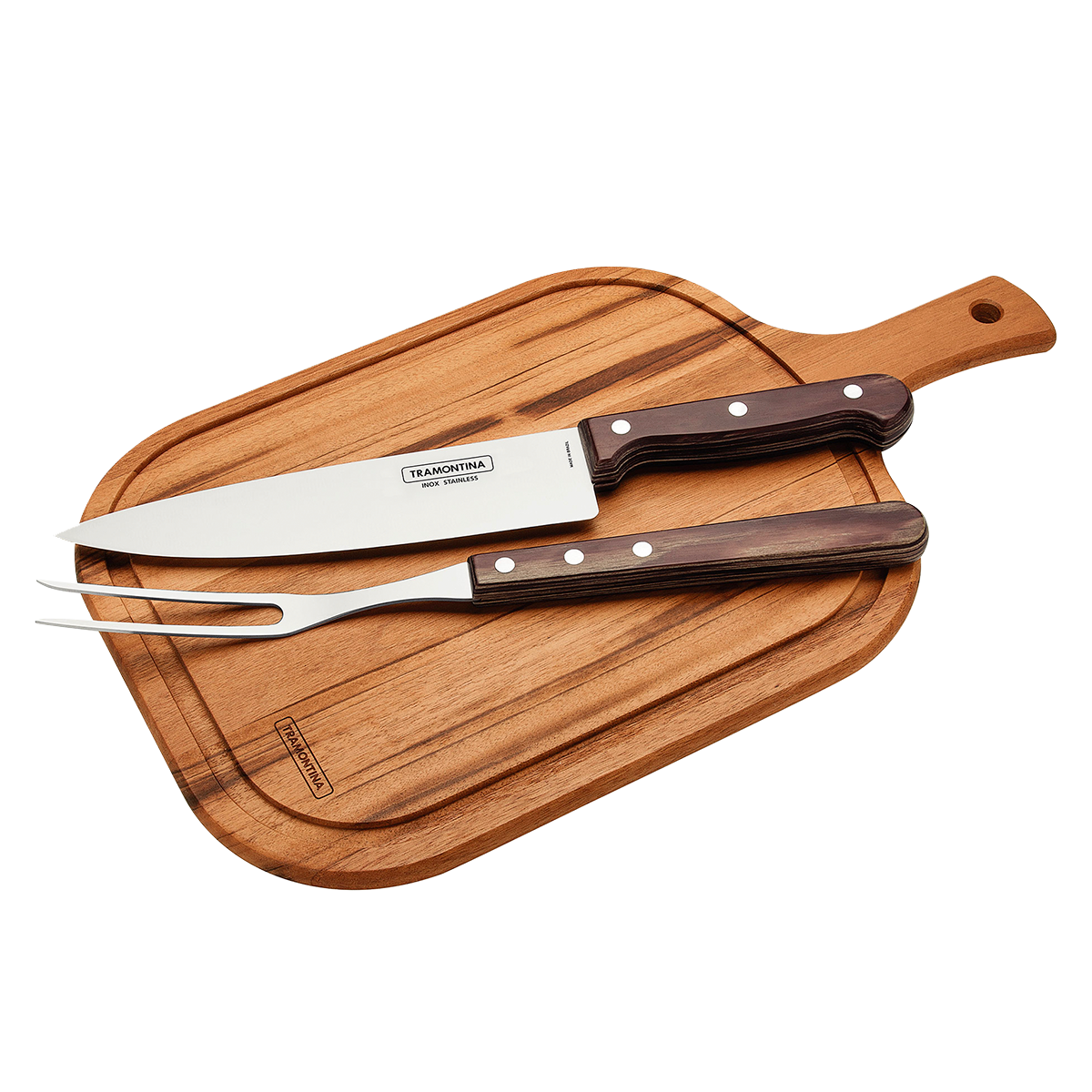 Kit para asado de 3 piezas (Tabla, Cuchillo y Trinche)
