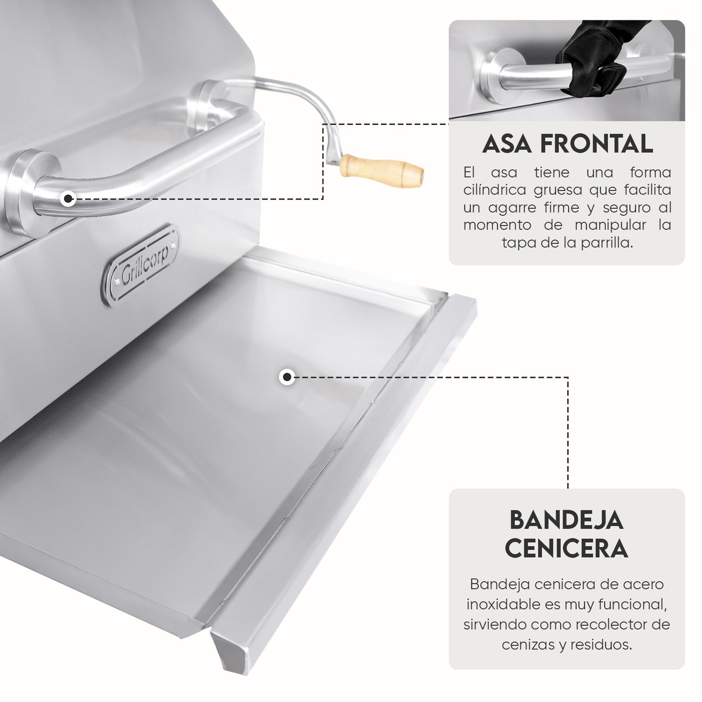 Parrilla Argentina con tapa Mediana Empotrable Inoxidable 70cm x 45cm | Grillcorp