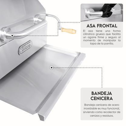 Parrilla Argentina con tapa Mediana Empotrable Inoxidable 70cm x 45cm | Grillcorp