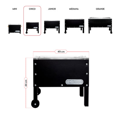 Caja China Chica Black Inoxidable con parrilla de levante inoxidable | Grillcorp