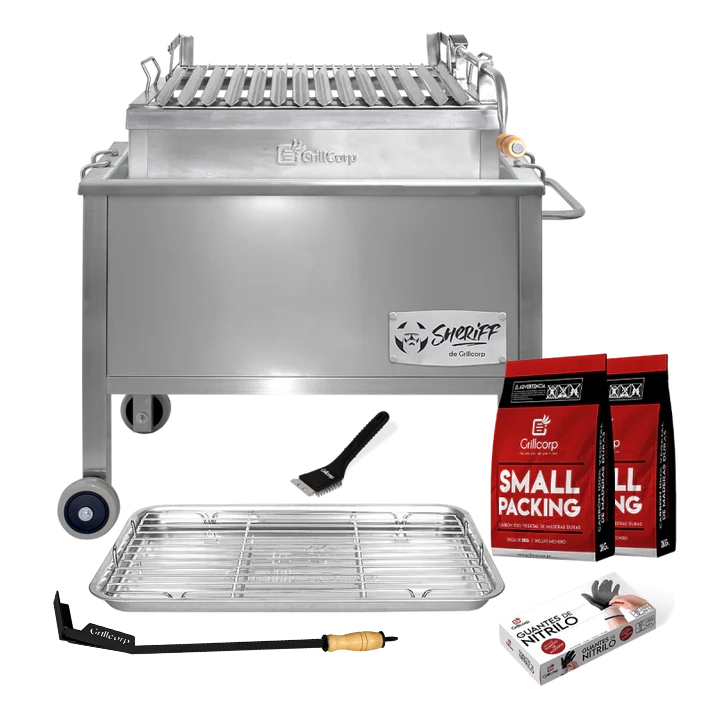 Caja China Mediana Inoxidable con Parrilla de Levante Inoxidable y accesorios.