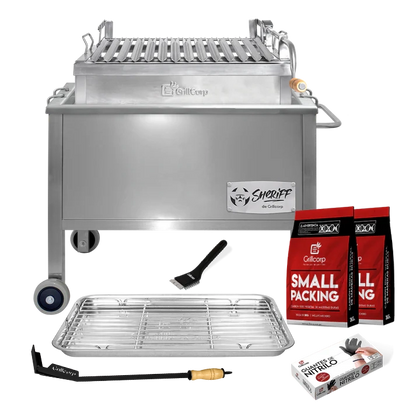 Caja China Mediana Inoxidable con Parrilla de Levante Inoxidable y accesorios.